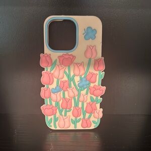 iPhone 15 pro max Floral Phone Case - Pink and Blue Tulip Design